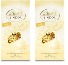 Lindt bílé čokoládové kuličky LINDOR | 137g sáček | Přibl. 10 bílých čokoládových kuliček s náplní rozplývající se v ústech | Čokoládová dárková sada | Čokoládová dárková sada (balení 2 ks)