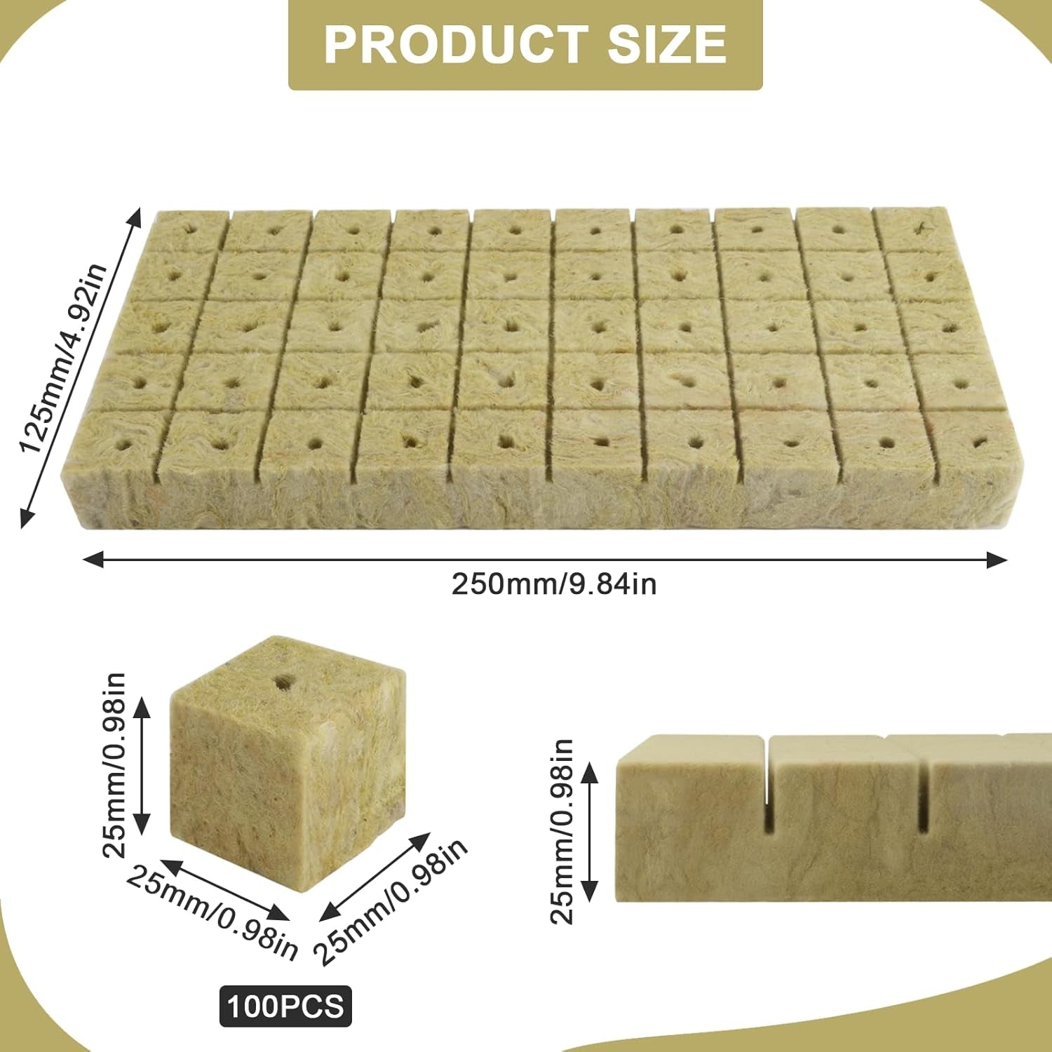 100 rozmnožovacích kostek Rockwool 25x25x25mm s rukavicemi Izolace Rockwool Snadná zásuvka Kostky rozmnožování Hydroponie Kostky Rockwool Odřezky Bezpůdné rozmnožování