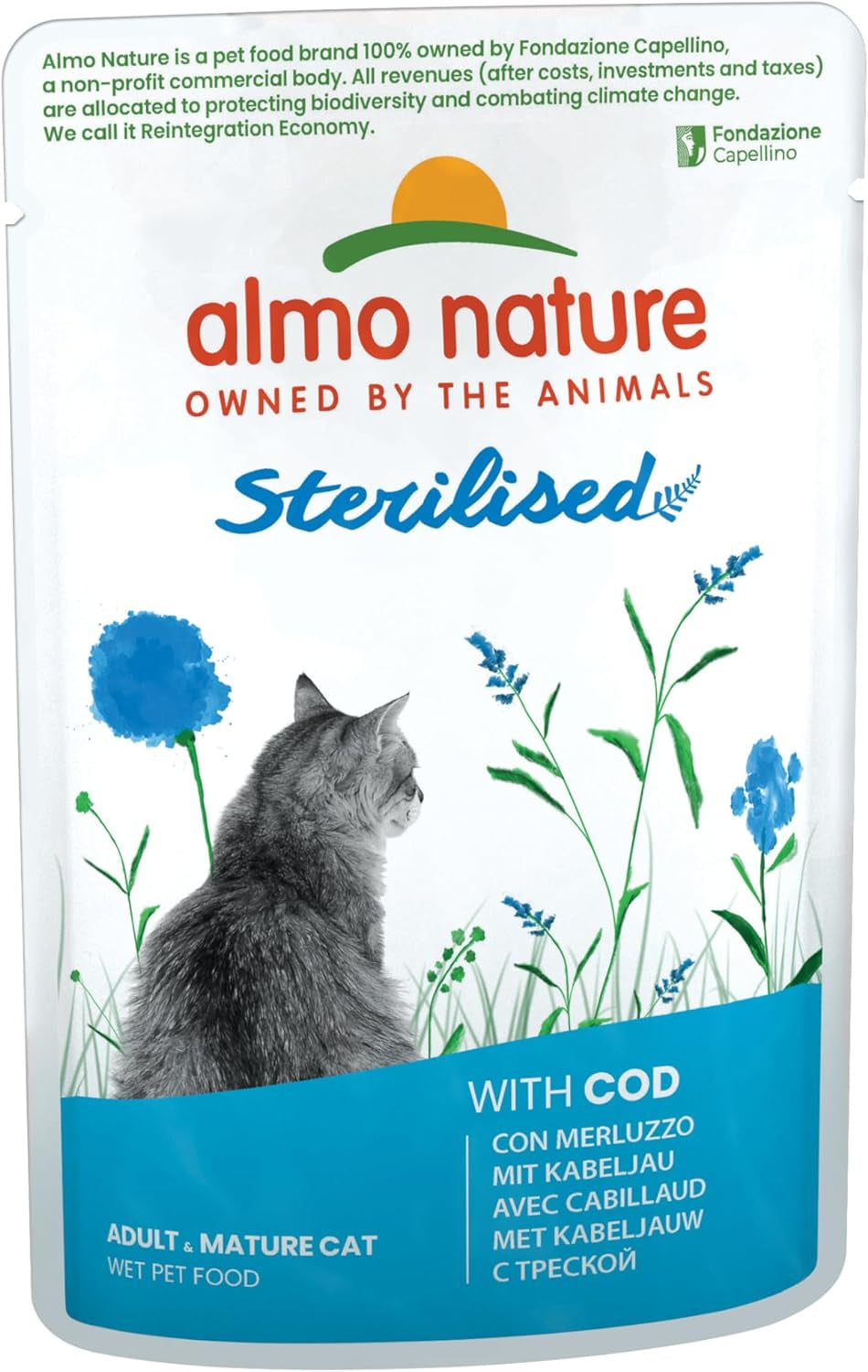 Almo Nature Functional - Sterilizat - Hrană umedă pentru pisici adulte și senior, sterilizate sau mai puțin active - cu cod și pui - Conținut scăzut de grăsimi, hidratantă - 70g (pachet de 6)