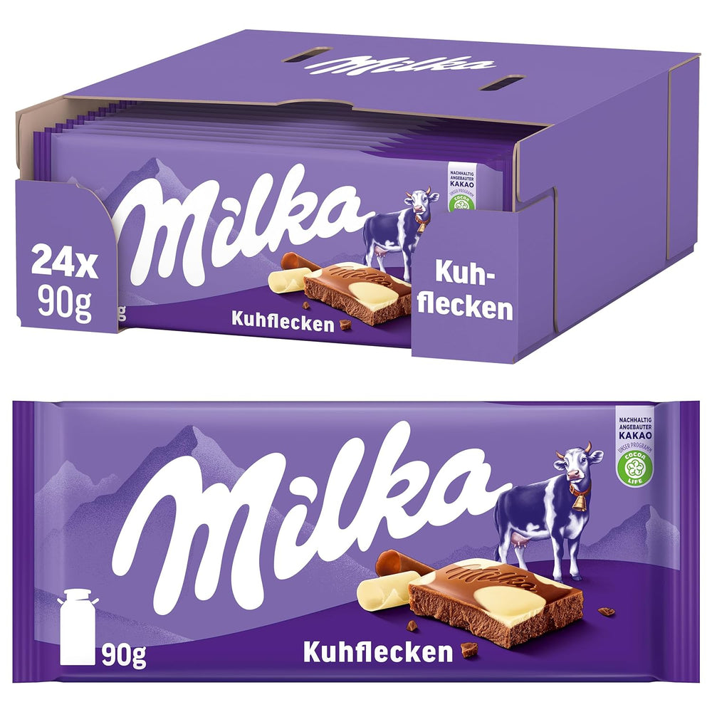 Milka Cow Spots – alpská mléčná čokoláda s bílou čokoládou v designu cow spot – 24 x 90g