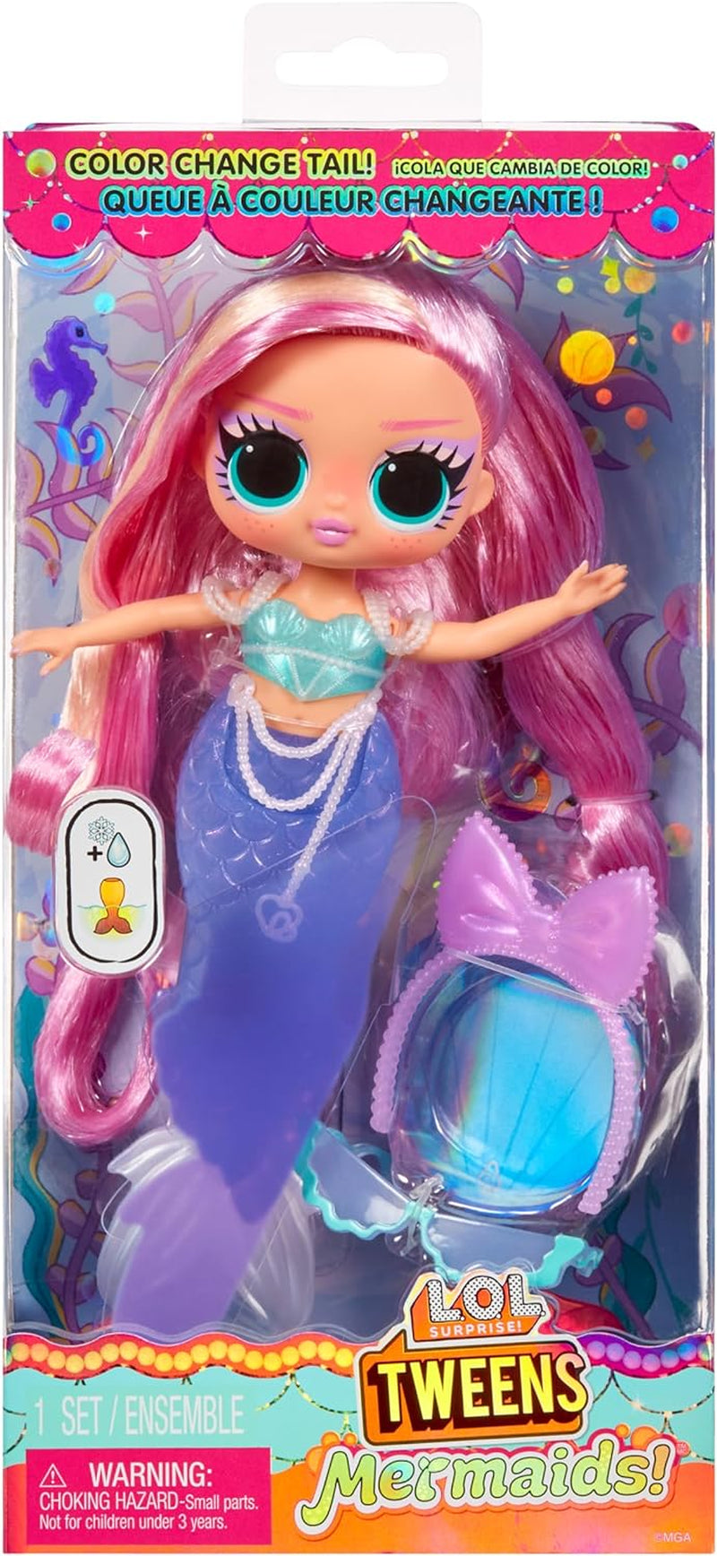 LOL Surprise! Tweens - Sirena Lola Waves - Păpușă de modă cu coadă care își schimbă culoarea, aripioară mobilă și accesorii frumoase - Jucărie pentru copii și colecționari cu vârsta de 4 ani și peste