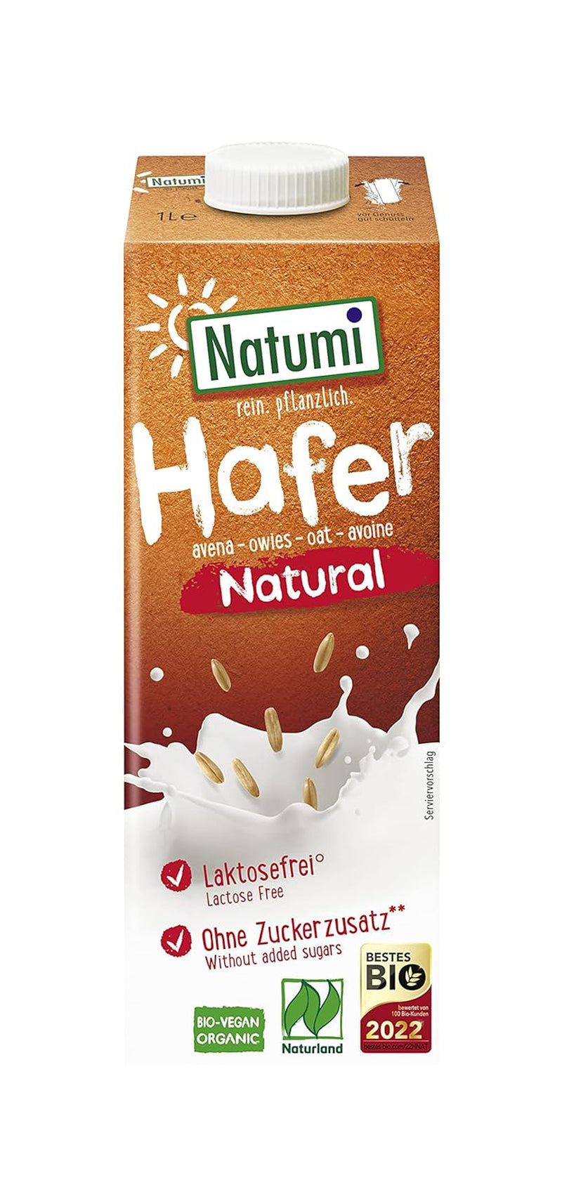 Natumi Bio Haferdrink Glutenfrei, 8 x 1L - Naturland zertifiziert, Laktosefrei, Glutenfrei, Ohne Zuckerzusatz, Bio, Vegan, Hergestellt mit deutschem Hafer, Milchfreie milchfreie Alternative