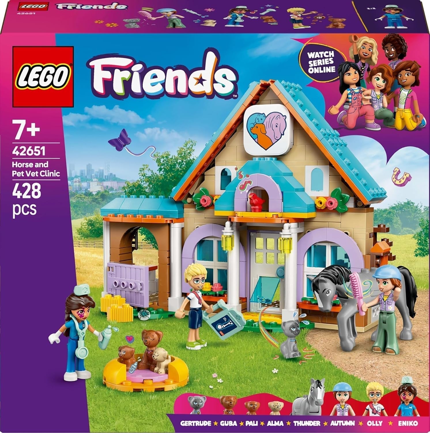 LEGO Friends Veterinární skříňka pro koně a domácí mazlíčky, Stavebnice a herní sada pro nápadité hraní rolí se 3 minifigurkami a 5 figurkami zvířat, Tip na dárek pro dívky 7 let staré 42651 Stavebnice Besuche den LEGO-Store