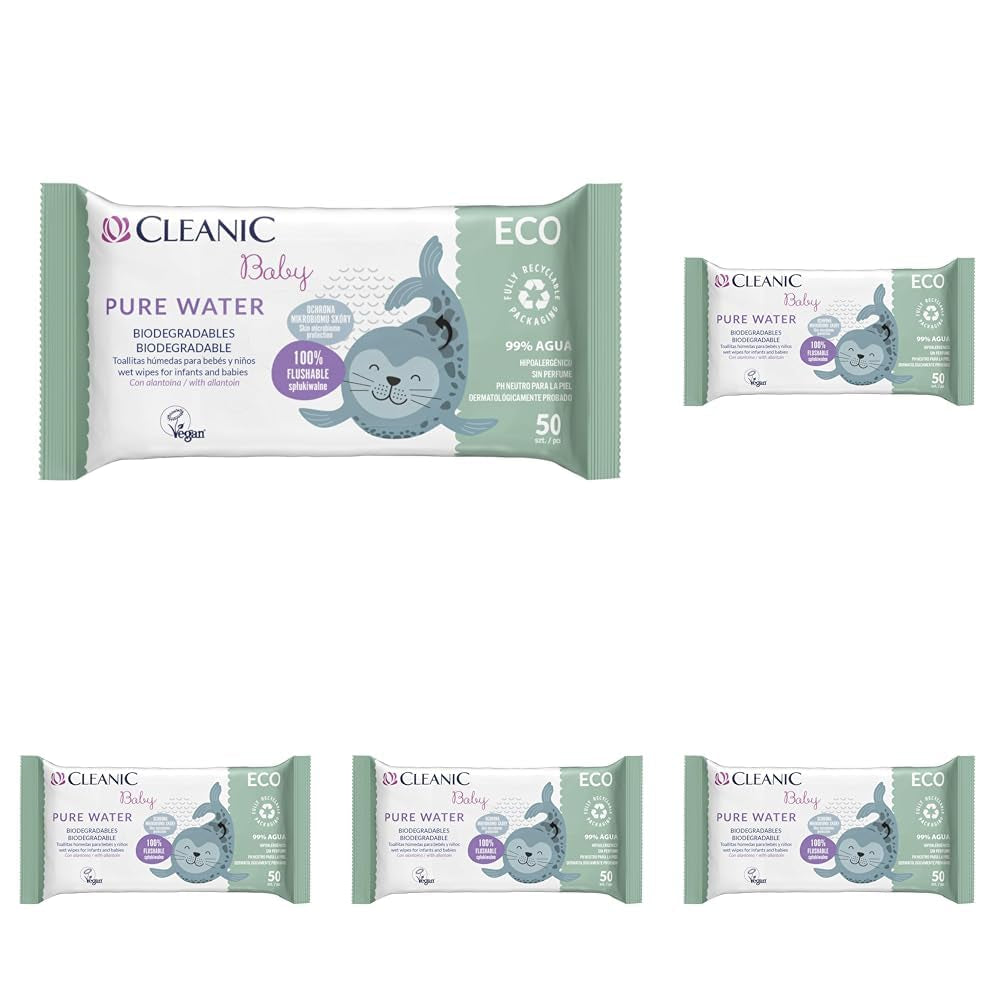 Cleanic Baby Eco Pure Water vlhčené ubrousky – (1 x 50 ks) Vlhčené ubrousky pro děti a kojence – bez parfemace, splachovatelná, citlivá pokožka – 50 ks.