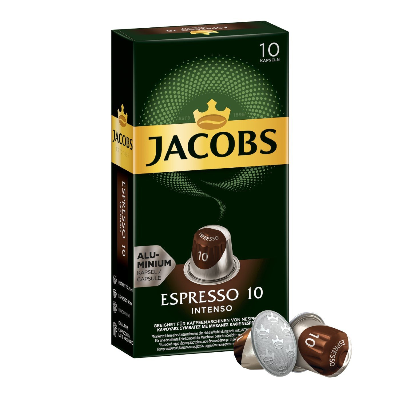 Kaffeekapseln Lungo Intenso, Intensität 8 von 12, 200 Nespresso®* kompatible Kapseln, 10 x 20 Getränke & Kapseln Espresso Intenso, Intensität 10,100 Nespresso®* kompatible Kaffeekapseln, 10x10