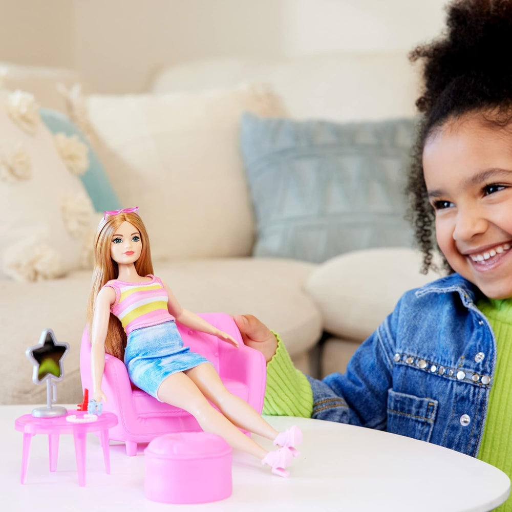 Barbie - Set de modă cu păpușă și dulap cu haine, accesorii și mobilier de salon, distracție de coafare de lungă durată, pentru copii cu vârsta de 3 ani și peste, HPL78