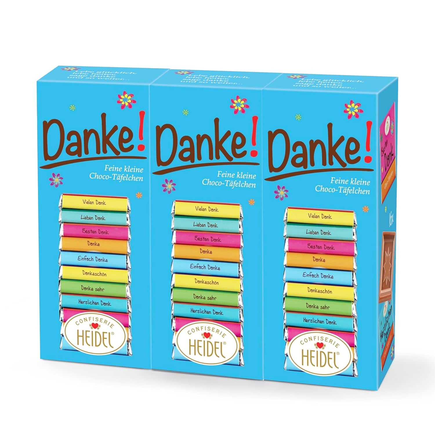 Heidel Thank You tyčinky mléčné čokolády 3x80g, 16 mini-tyčinek po 5g v balení, Různé projevy vděčnosti, Skvělý tip na dárek