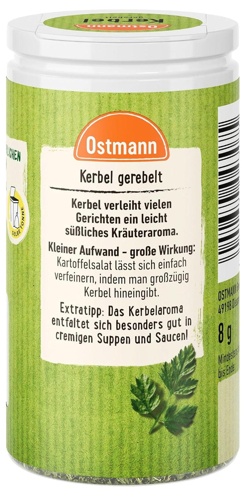Ostmann Gewürze - Kerbel gerebelt | Kräuternote für Lammgerichten und deftige Eintöpfe | 8 g v Der Streudose