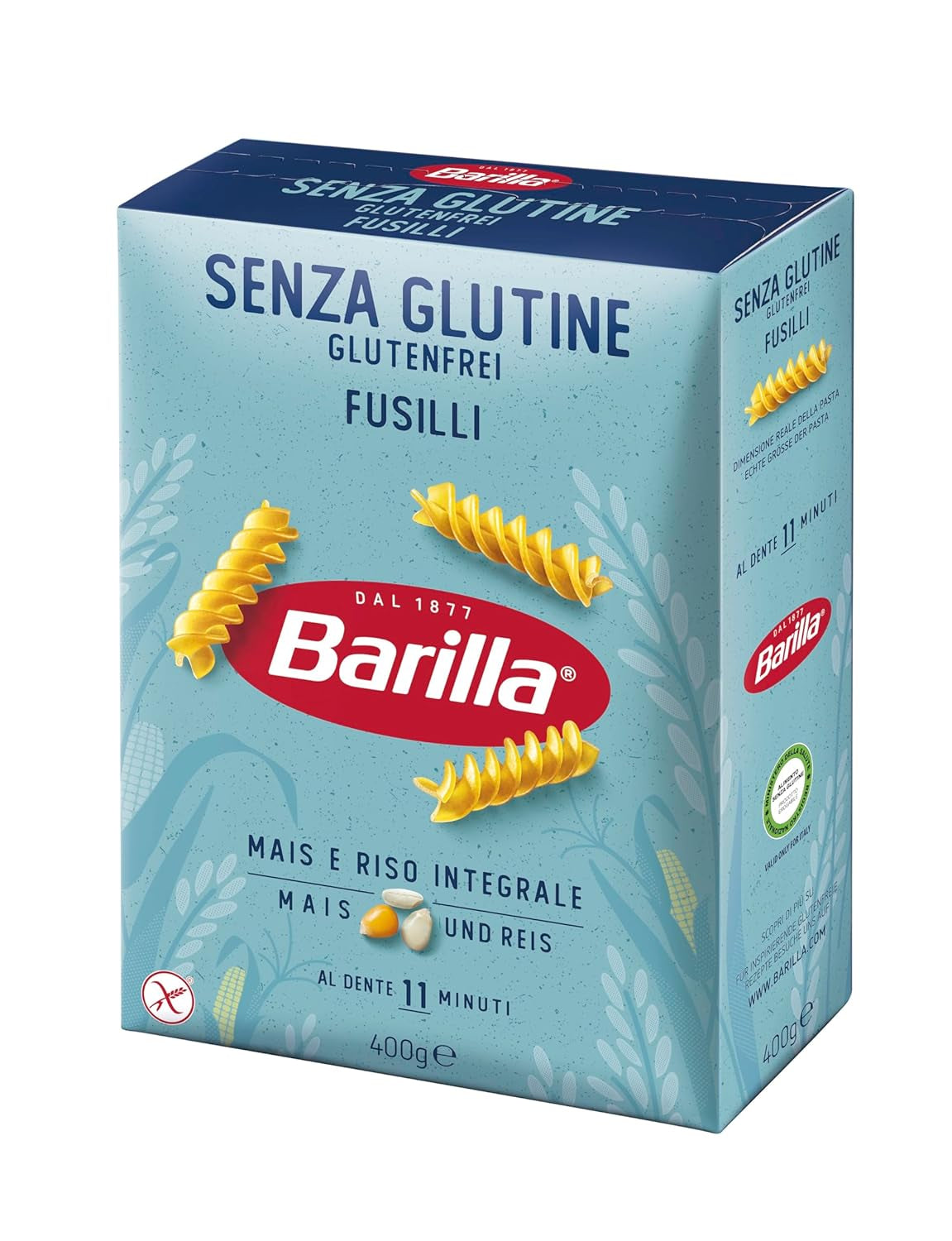 Bezlepkové těstoviny Barilla Fusilli z lahodné kukuřice a rýže - ideální pro lidi s celiakií nebo nesnášenlivostí lepku 400g