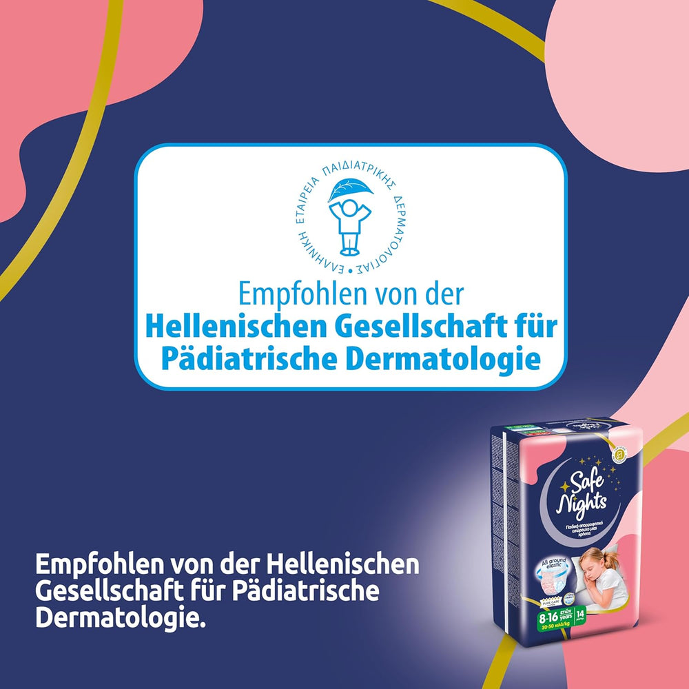 Safe Nights Girl, Dívčí 8-16 let (30-50 kg), Absorpční noční prádlo, 14 balení