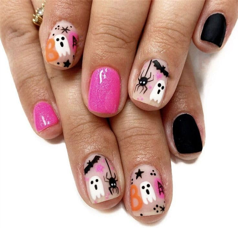 JMEOWIO Nagelsticker Halloween Süßer Geisterkürbis 9 Blatt Nail Art Sticker Selbstklebend Nagelaufkleber Dekoration Nageldesign Zubehör