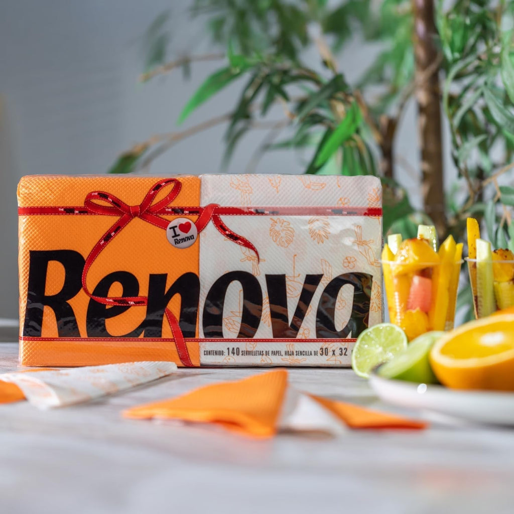 Șervețele de hârtie Renova Red Label, 140 șervețele, Jumătate alb, Decorat, Jumătate culoare, Dimensiune standard