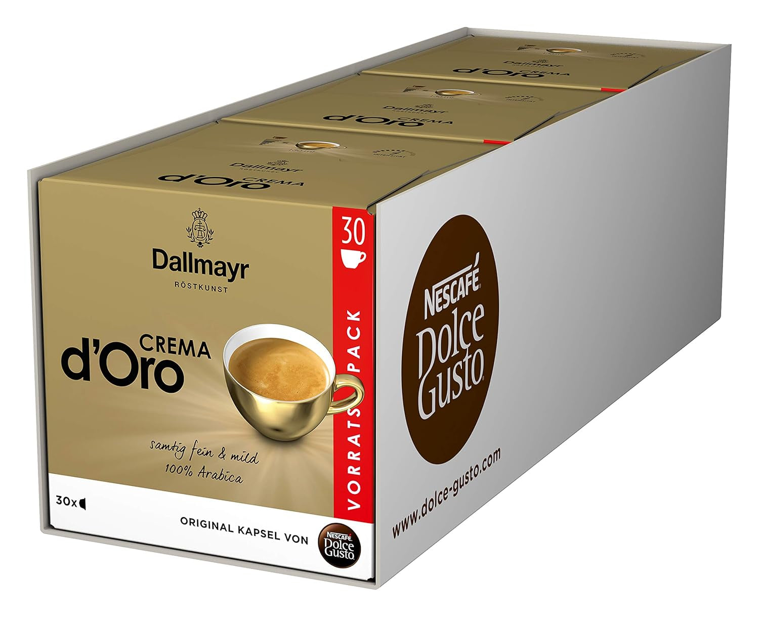 NESCAFÉ Dolce Gusto Dallmayr Crema d´Oro, XXL-Vorratsbox, 90 Kaffeekapseln, 3er Pack (3 x 30 Kapseln) & Espresso, XXL-Vorratsbox, 90 Kaffeekapseln, Aromaversiegelte Kapseln, 3er Pack (3 x 30 Kapseln)