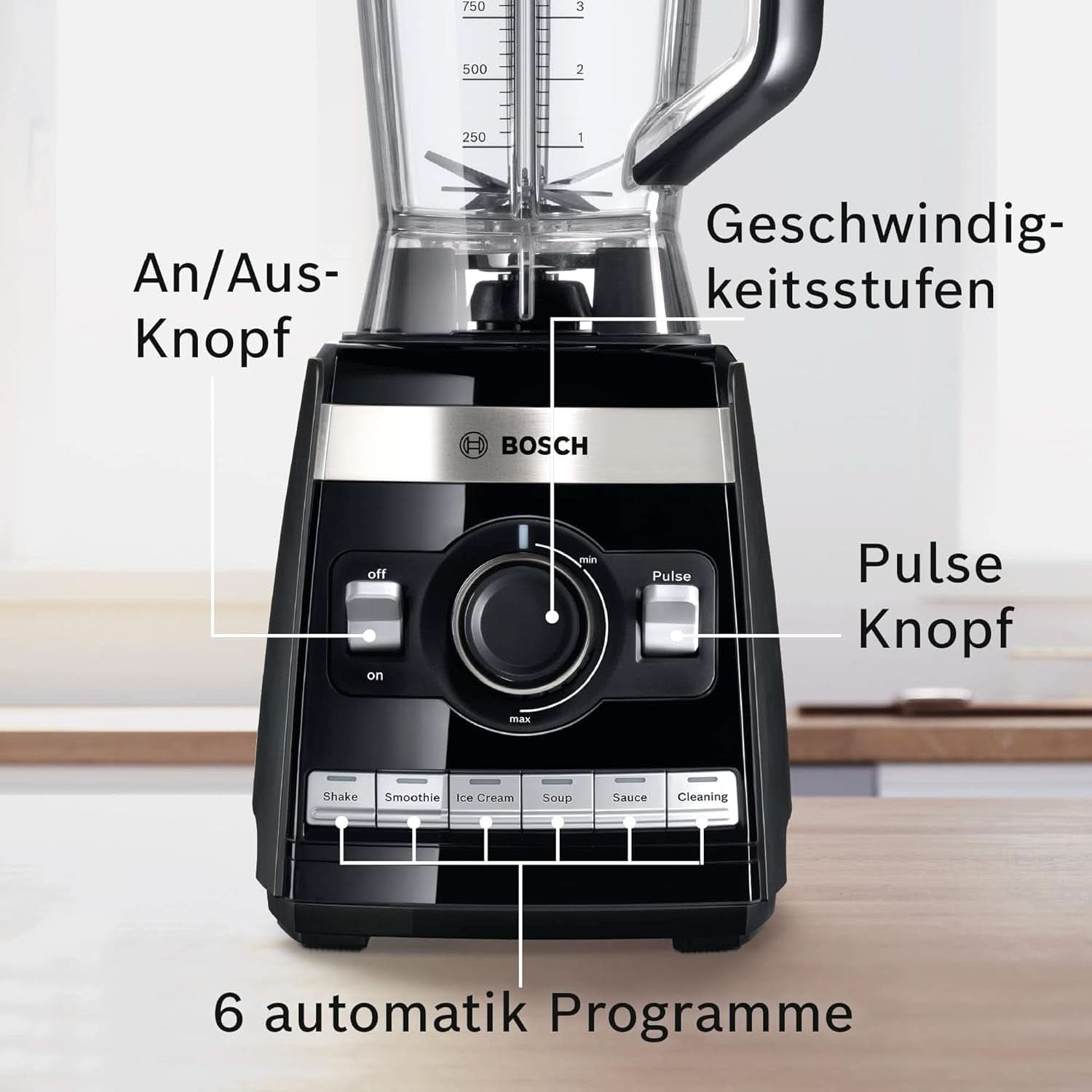 Bosch Standmixer Vitaboost MMBH6P6BDE, 6-Klingen-Edelstahlmesser, 2,5L Tritan-Mixbehälter, Stopfer, 6 Automatikprogramme, Rezeptbuch, Bpa-Frei, Einfache Reinigung, 45 000 U/Min, 1600 Na Shop.