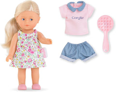 Sada Les Trends Corolline Rosy Miniwelt, Vollvinylpuppe mit langem Haar, Bürste, extra Outfit v Geschenkbox, 4 kusy, Vanilleduft, 20 cm, ab 3 Jahren