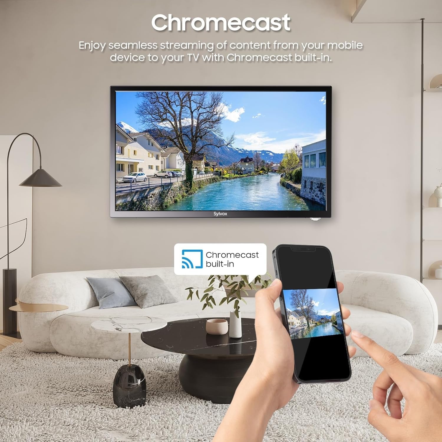 SYLVOX Televizor inteligent Android de 27 de inci pentru autorulote, televizor de călătorie 1080P cu DVD player încorporat, televizor de 12V cu asistent Google, AC/DC, difuzoare HiFi, tuner triplu, HDMI USB, televizor pentru rulote