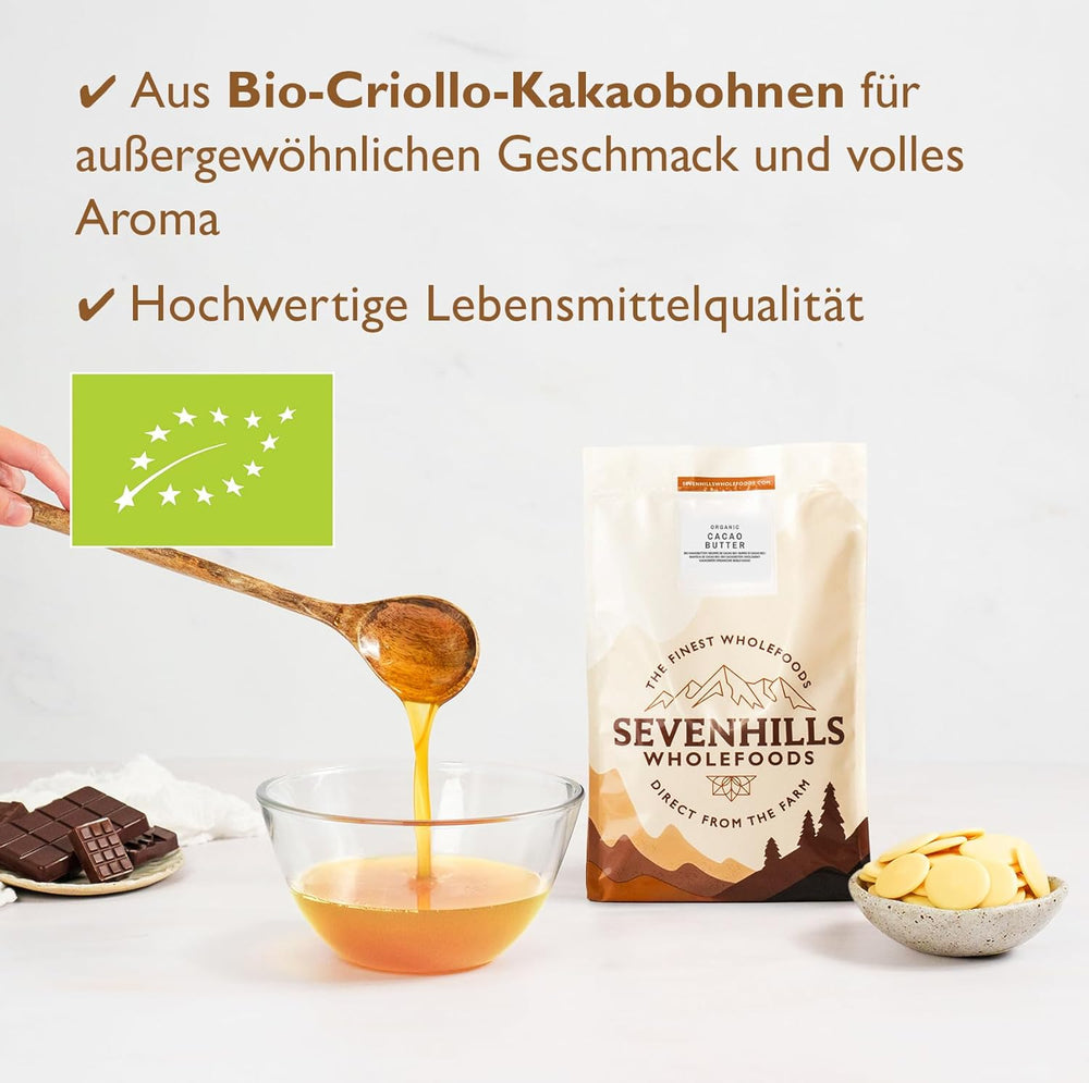Sevenhills Wholefoods Kakaobutter Bio 200 g, Rein und Natürlich, Premium Qualität