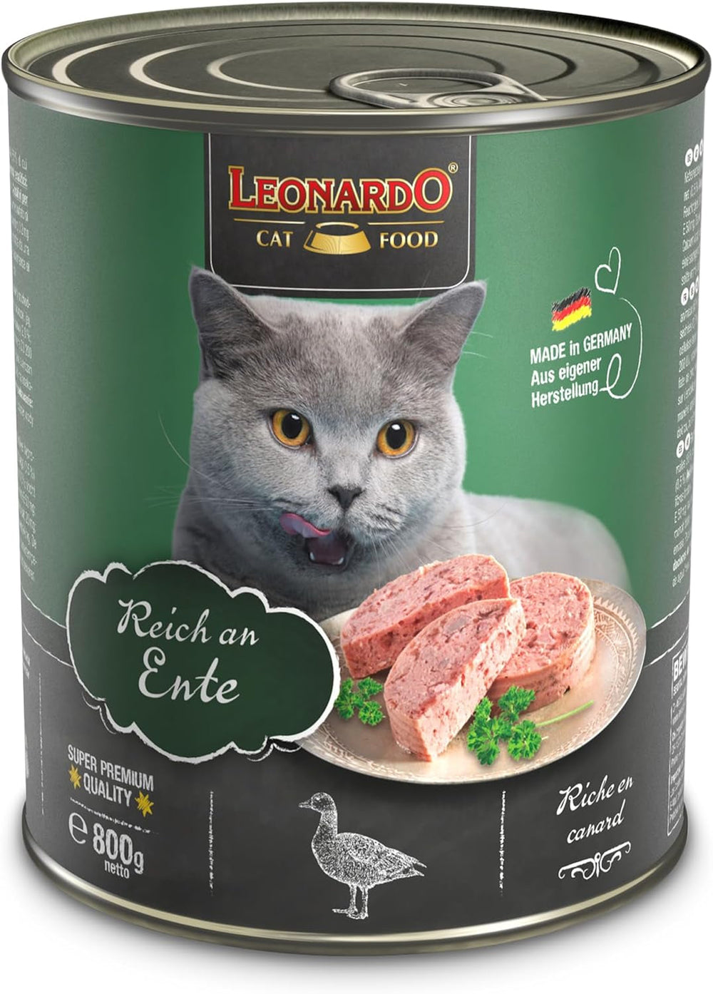 LEONARDO Hrană Umedă [6x800g Rață] | Hrană Umedă Fără Cereale pentru Pisici | Hrană Umedă Completă la Conservă