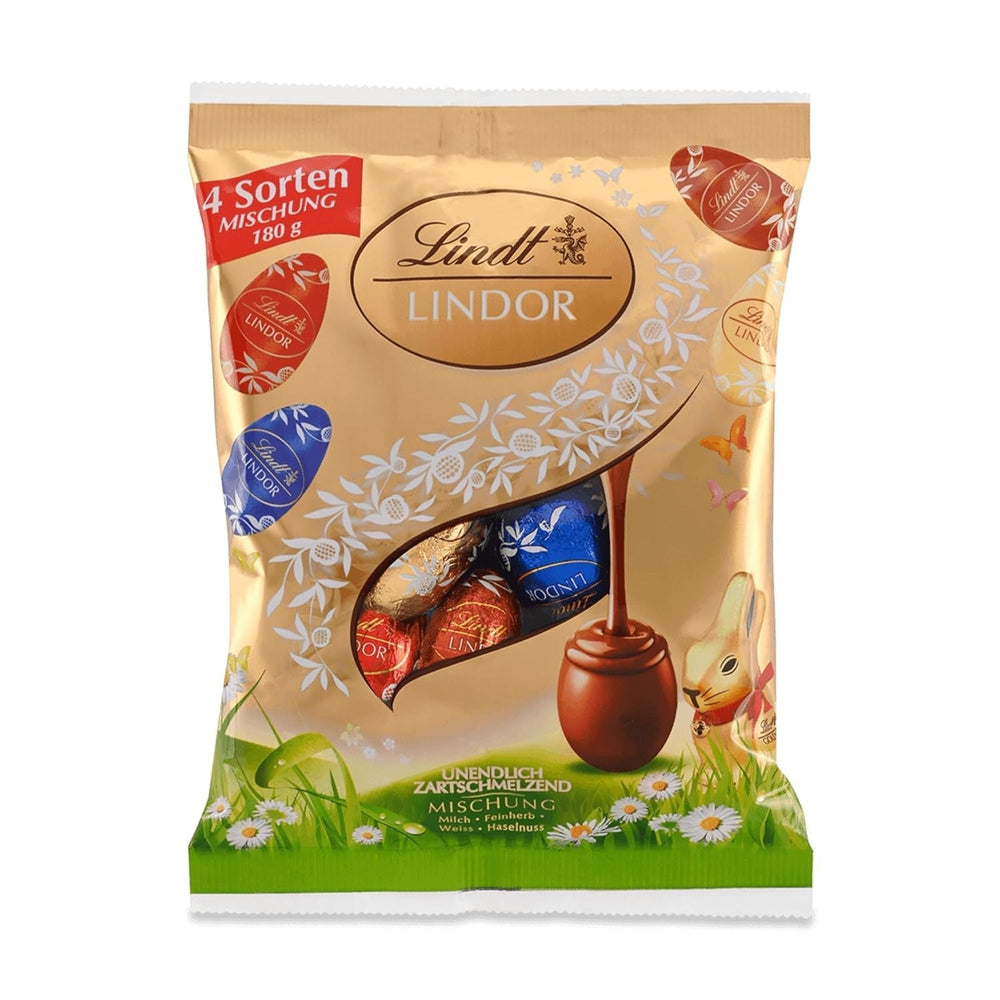 Lindt Schokolade LINDOR Eier Mix | 180 G| LINDOR Eier Mit Zartschmelzender Füllung v Den Sorten Milch, Haselnuss, Weiß, 45 % feinherb | Velikonoční čokoláda | Schokoladengeschenk | Ostreier | Výchozí název Schokoeier Naty Shop