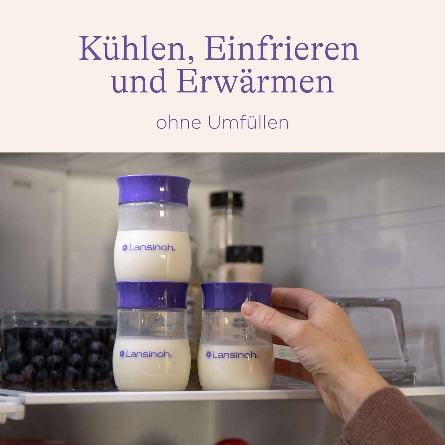 Lansinoh Muttermilchflaschen, 4 X 160 Ml - Zur Sicheren Muttermilch Austellungen - Neues Kompaktes Design Für Verbesserte Stabilität - Mit Stapelbarem Deckel Příslušenství Jídlo a kojení Bebe Naty Shop