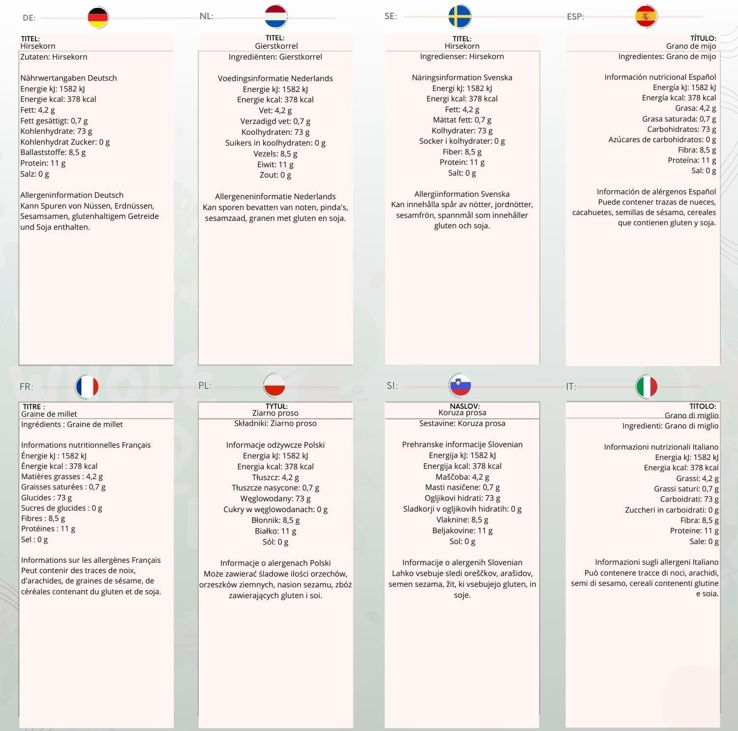 Zemité celozrnné proso - bez GMO - přírodní - veganské - bez mléka - bez přidaného cukru - 1 kg