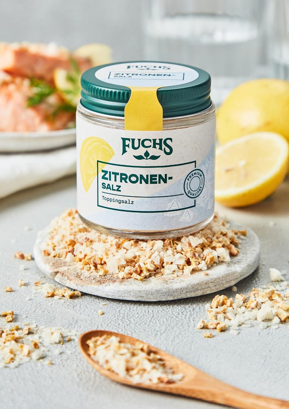Fuchs Gewürze - Citronensalz | Toppingsalz mit Pyramidenflocken & Zitrone | Crunchy Verfeinerung für Fisch und Gemüse | Citronová sůl v Premium-Qualität | 60 g v wiederverschließbaren Gewürzglas