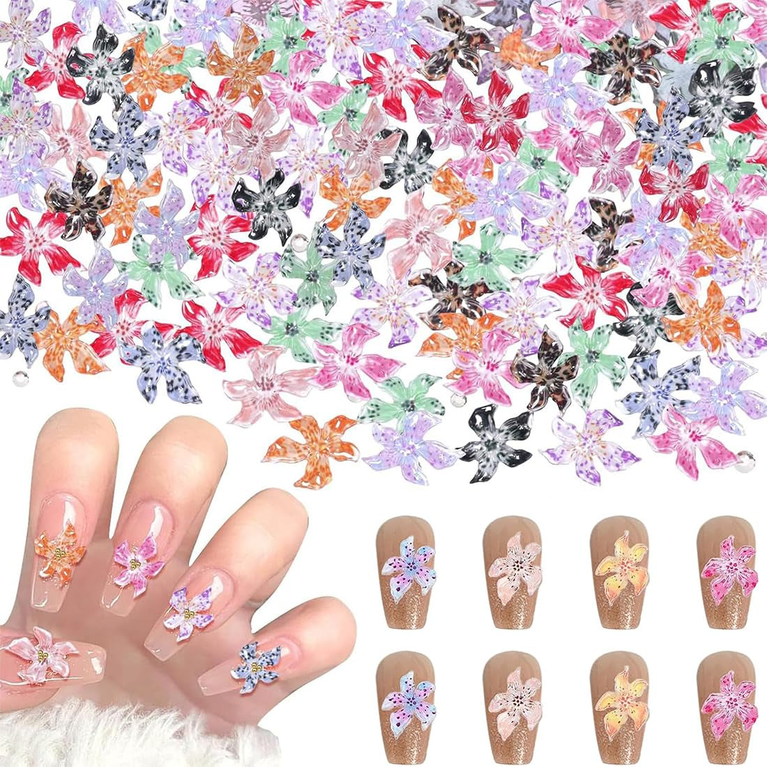 100Pcs 3D Blume Nagel Charms Nägel Zubehör Nageldesign Glitzersteine Nailart Strasssteine Flower Nail Charms Luminous Flower Nail Art Charms Bunte Blumen Deko Nagel Steinchen Flowers Nail