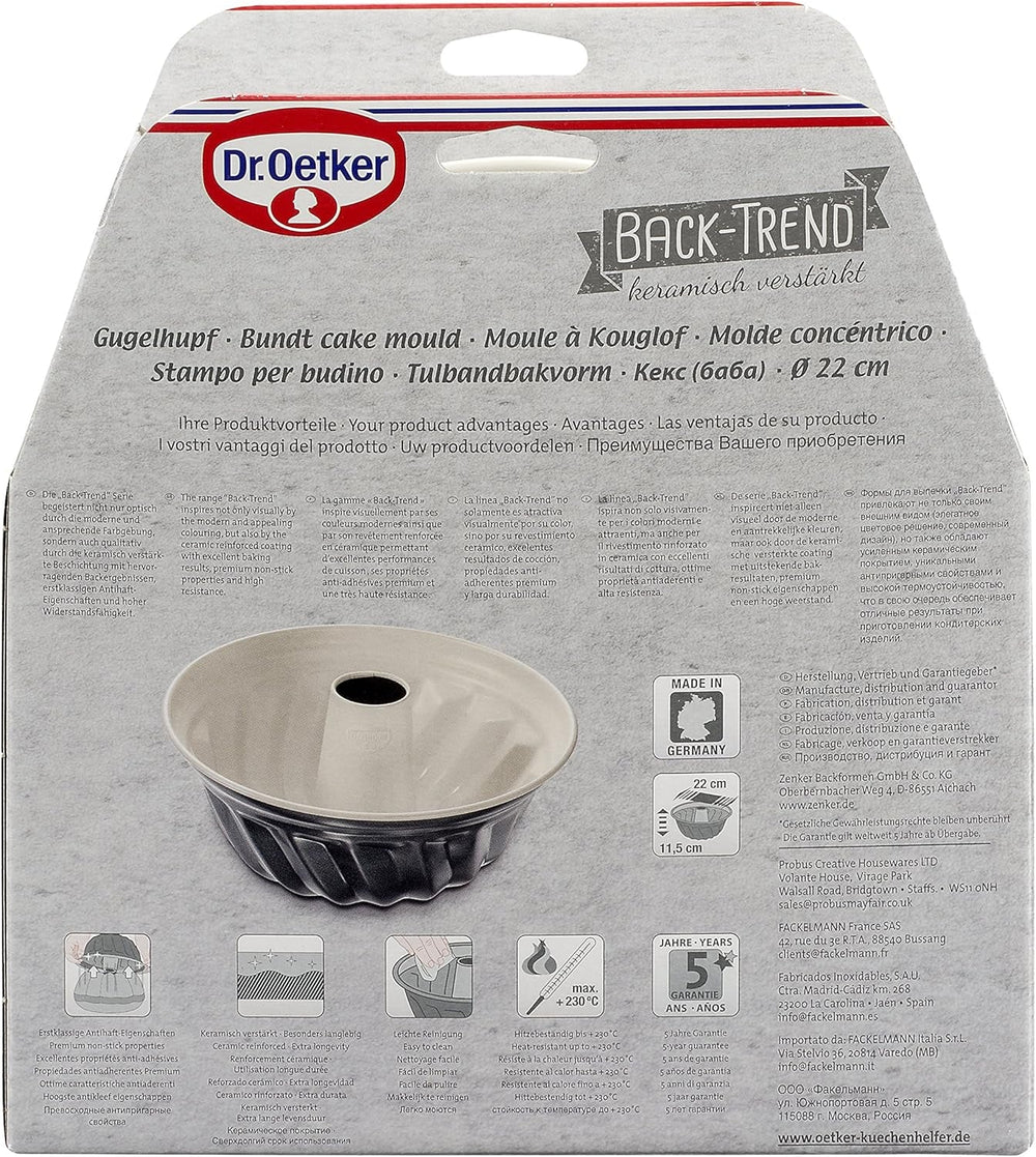 Dr. Oetker Gugelhupfform Ø 22 Cm BACK-TREND, Backform Für Gugelhupf, Runde Bundform Aus Stahl Mit Keramisch Verstärkter Antihaft-Beschichtung (Farbe: Creme/Anthrazit), Menge: 1 Stück Formy a plechy na pečení Naty Shop