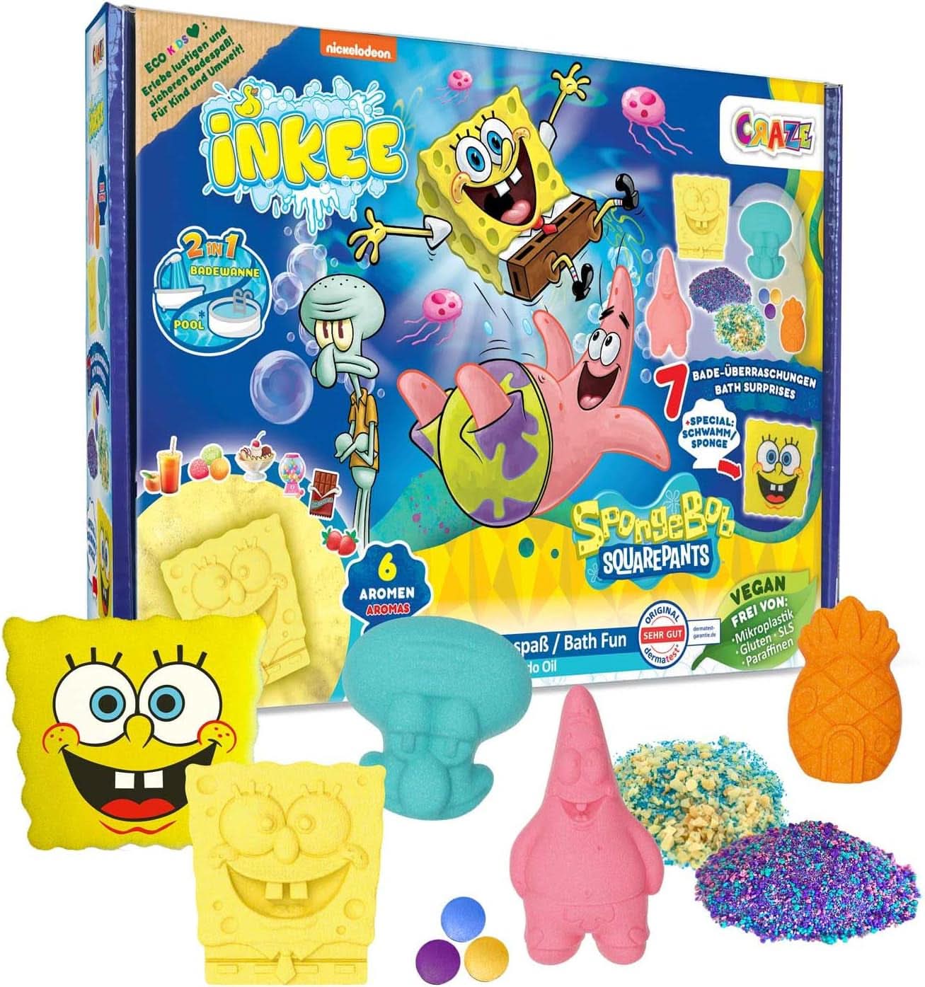 INKEE Spongebob, bomba de baie pentru copii cu surpriză, Spongebob Squarepants de colecționat, 80 grame Naty Shop Set de baie Sponge Bob pentru copii