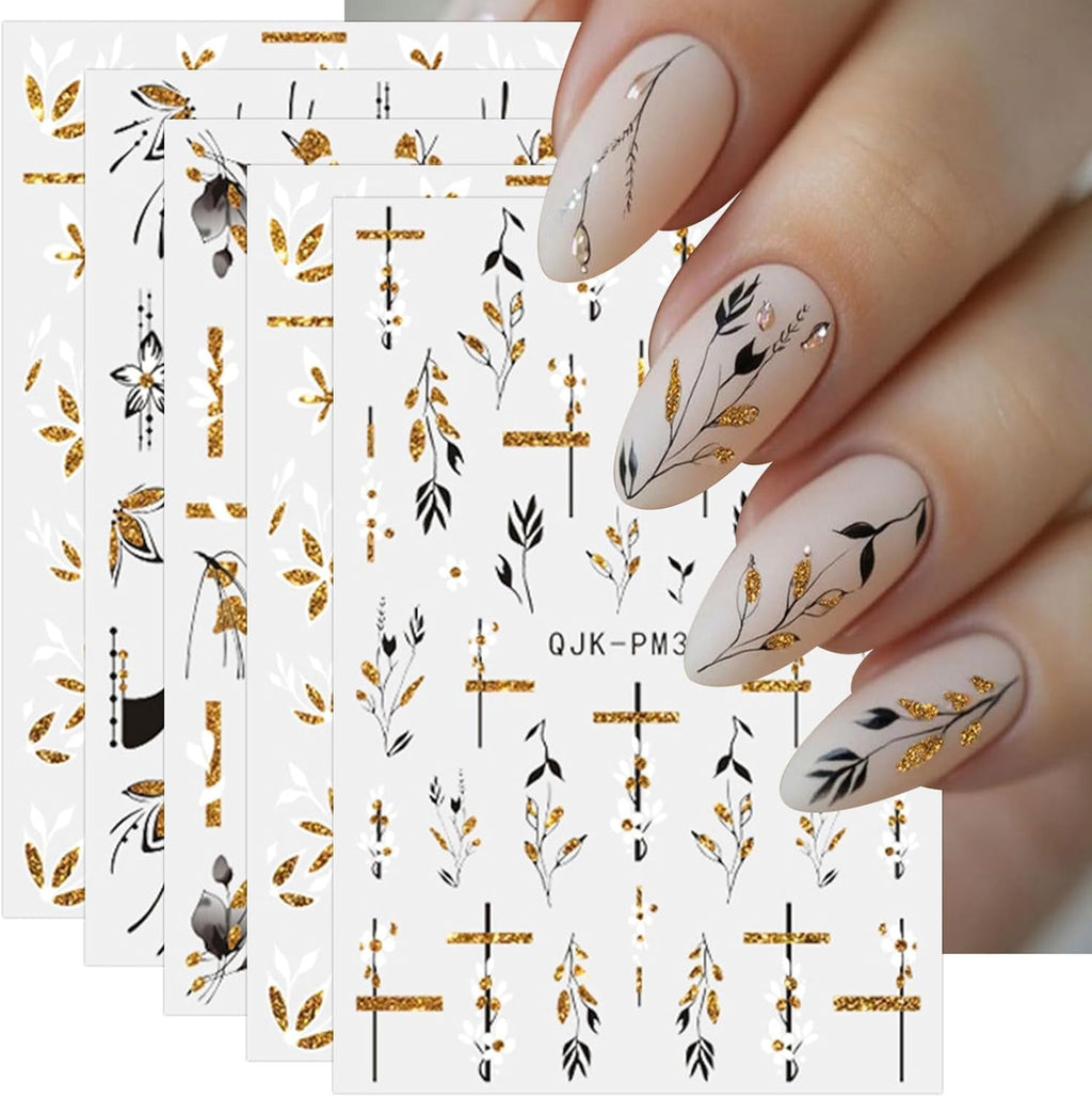JMEOWIO Nagelsticker Blumen Glitzer 9 Blatt Nail Art Sticker Selbstklebend Nagelaufkleber Frühling Sommer Blumen Dekoration Nageldesign Zubehör