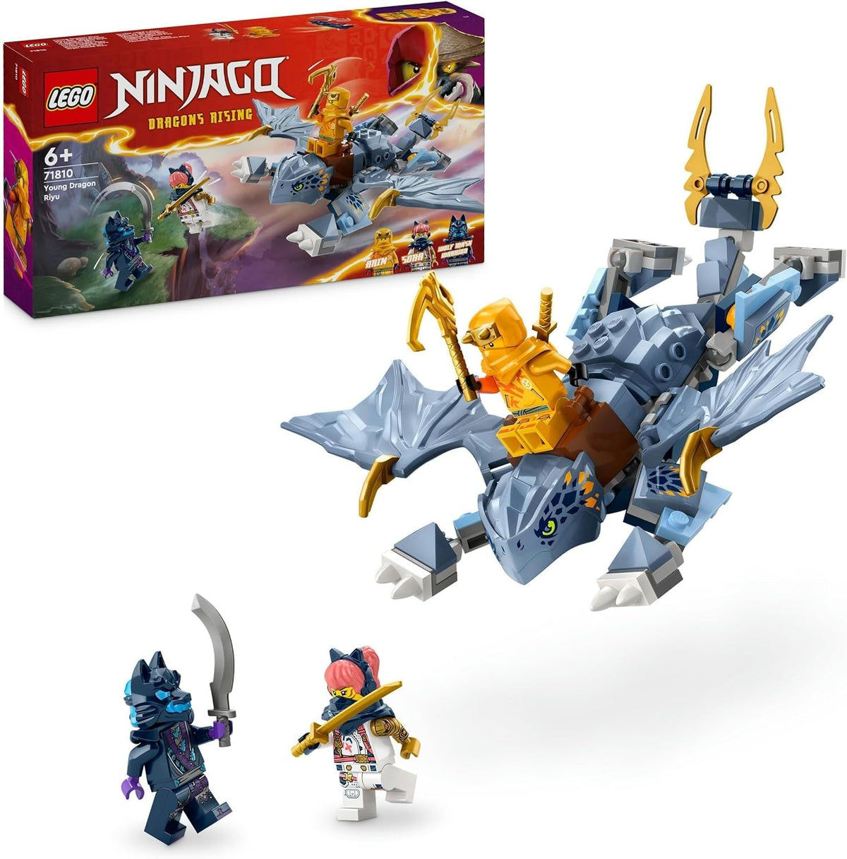 LEGO NINJAGO Riyu The Baby Dragon, Dračí hračka se 3 minifigurkami, Sestavitelná hračka Ninja pro 6leté chlapce a dívky, Akční dárek pro děti 71810 Stavebnice Besuche den LEGO-Store Singur