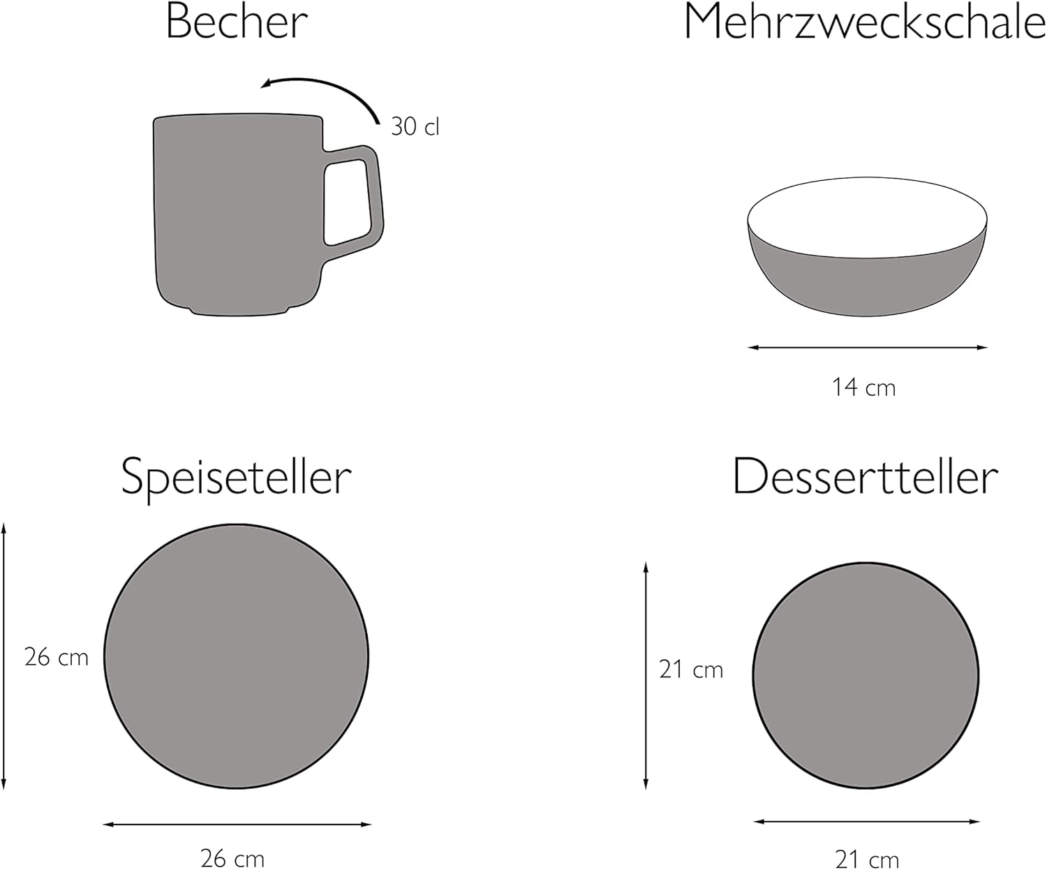 CreaTable, 22506, seria COSY DAY, set de veselă cu 16 piese pentru 4 persoane, serviciu combinat din gresie, potrivit pentru mașina de spălat vase și cuptorul cu microunde, producție de calitate