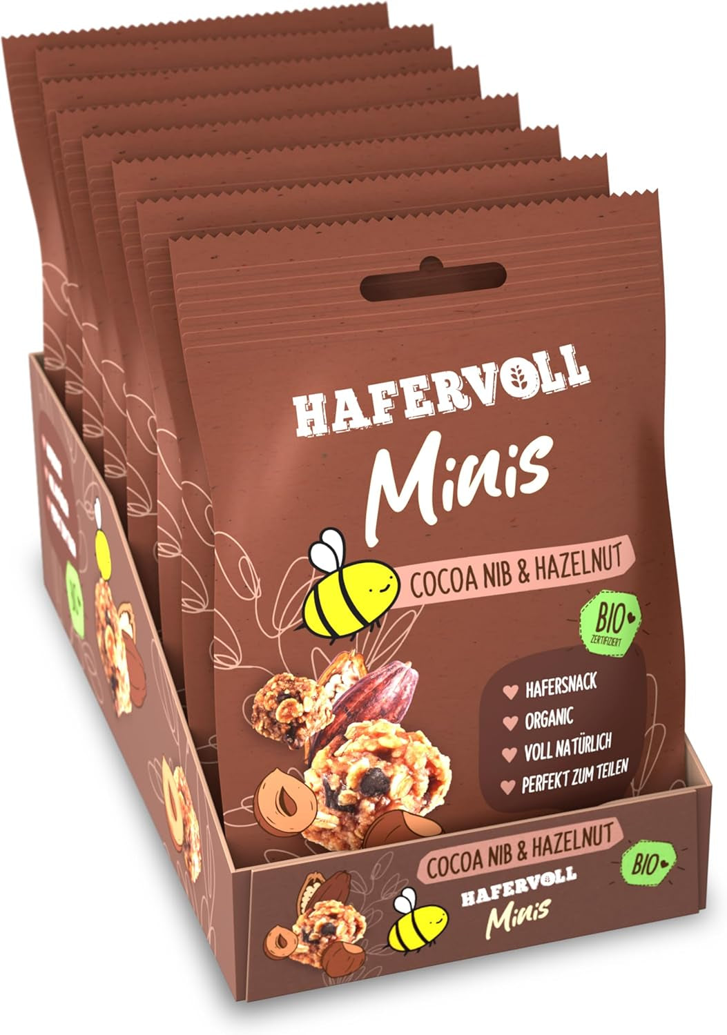 HAFERVOLL Minis řepka a banán 8x 65g – certifikované bio, s medem, bez přidaného cukru, ideální pro sdílení