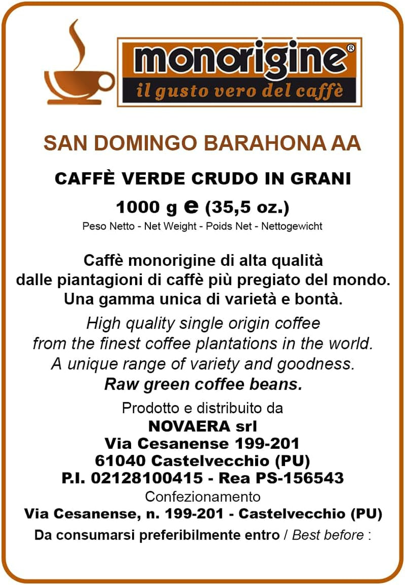 Boabe de cafea verde Arabica Santo Domingo Barahona AA - 1 Kg