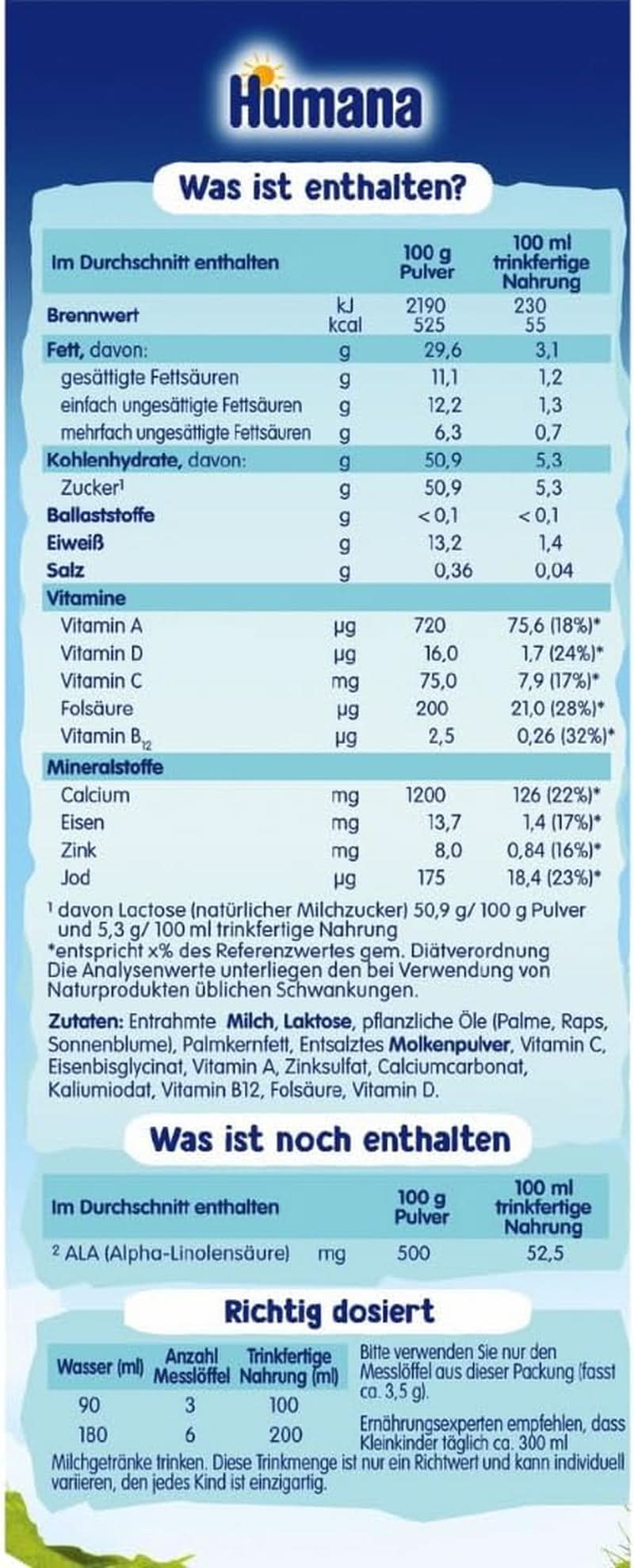 Humana , formula lapte praf, de la 1 an sau 2 ani, 650 grame Mama si Copilul Naty Shop