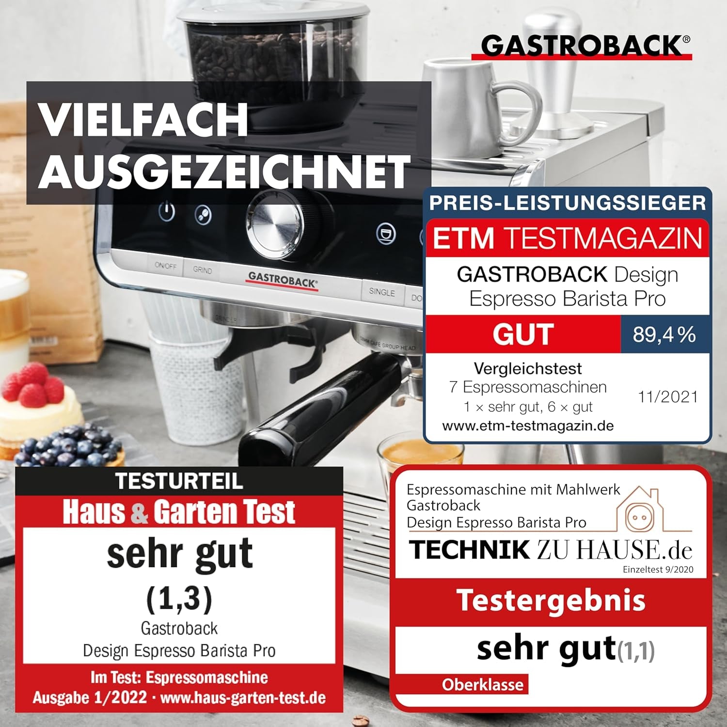 Espressor GASTROBACK cu râșniță, inclusiv ulcior de lapte, pressor și portafiltru din oțel inoxidabil - Espressor Barista cu spumator de lapte - Espressor cu 30 de setări de măcinare