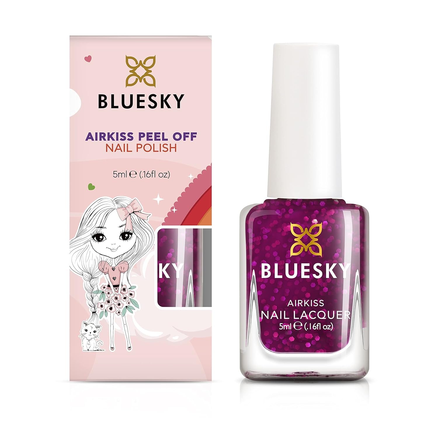 Bluesky Dětský lak na nehty - All Glitter, Pink. Snadno odlupovací netoxický neklouzavý lak na nehty na vodní bázi pro děti 5 ml