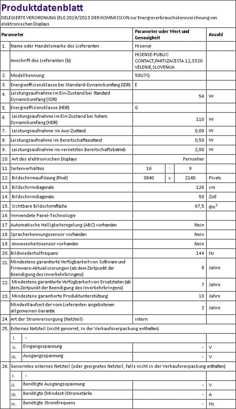 Televizor Hisense 50U7Q de 50 de inci, mini LED ULED 4K, Smart TV, motor Hi-View AI, mod de joc Pro la 144Hz, FreeSync Premium, subwoofer încorporat, Dolby Vision IQ Atmos, AirPlay, control vocal [2025]