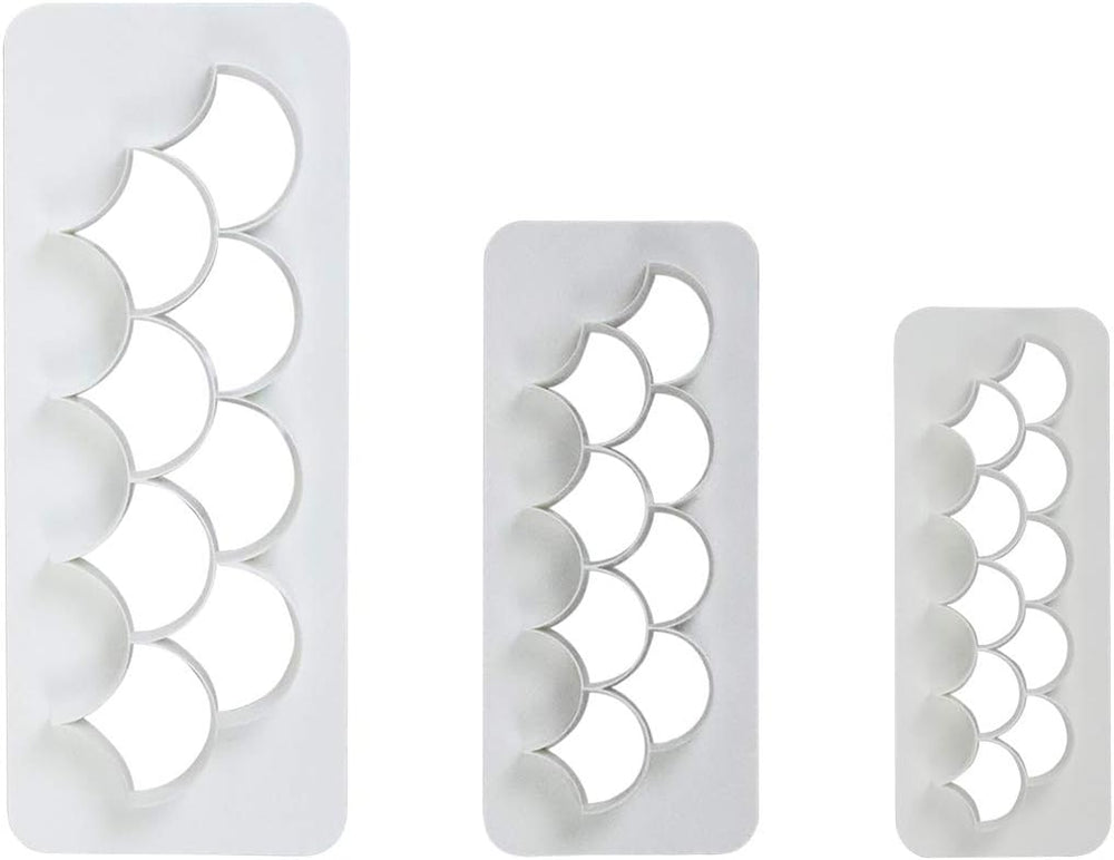 GMC194 Forme geometrice multiple pentru biscuiți - Solzi de pește/Scoică, Set de 3 forme geometrice pentru biscuiți, Solzi de pește, Mărimi mici, medii și mari, Plastic ABS, Multicolor