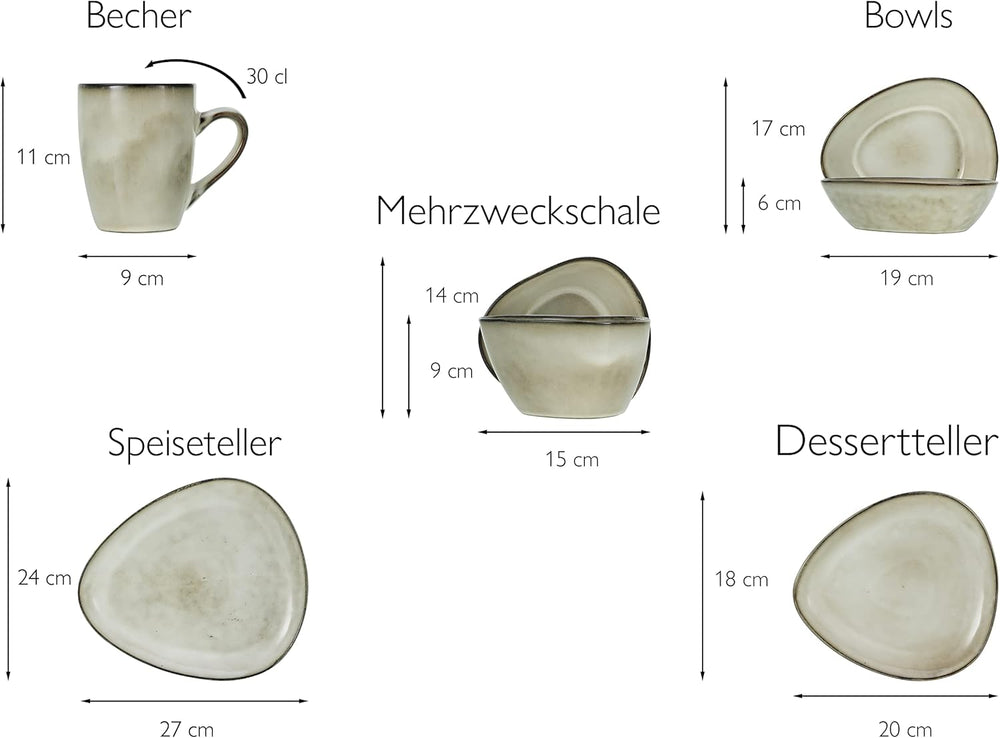 CreaTable, 23769, seria CLOUDY, nisip, set de veselă cu 10 piese, serviciu combinat din gresie, potrivit pentru mașina de spălat vase și cuptorul cu microunde, producție de calitate