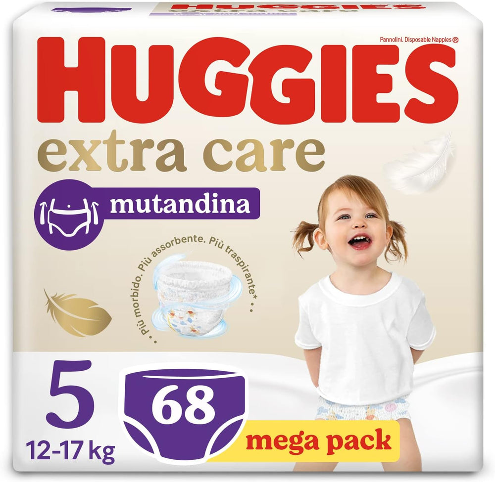 Pleny Huggies Extra Care, ultra savé, velikost 5 (12-17 kg), 68 kusů