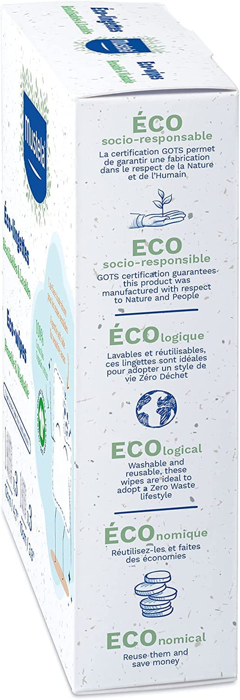 100% bavlna GOTS opakovaně použitelné tělové a make-up plenky pro miminka a celou rodinu - čistí pokožku a absorbuje nečistoty, vhodné pro citlivou pokožku (6 balení)