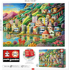 Educa - Puzzle 500 piese pentru adulți | Satul colorat de lângă lac, puzzle 500 piese pentru adulți și copii de la 11 ani, puzzle peisaj, ilustrație (19552) Puzzle Naty Shop