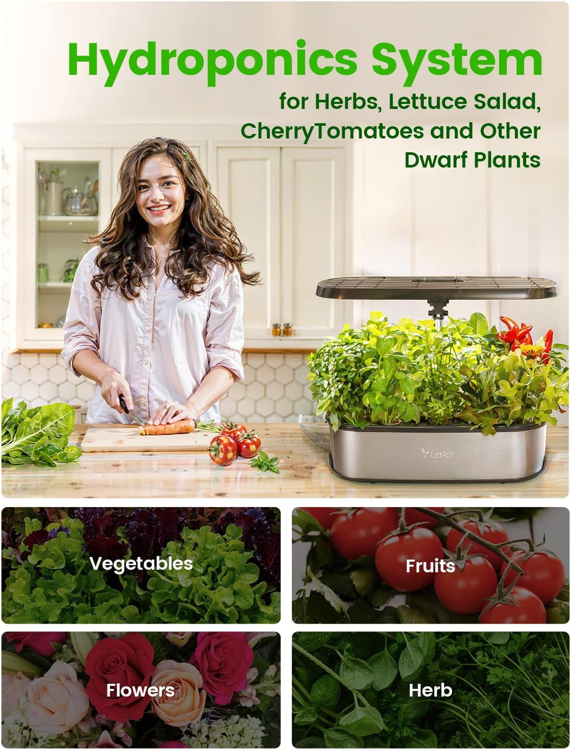 LPH-SE WiFi hydroponický pěstební systém, 12 květináčová vnitřní sada inteligentní bylinkové zahrady, vnitřní zahrada s 24W LED pěstebním světlem, 5,5l nádrž na vodu, čerpací systém, automatický časovač