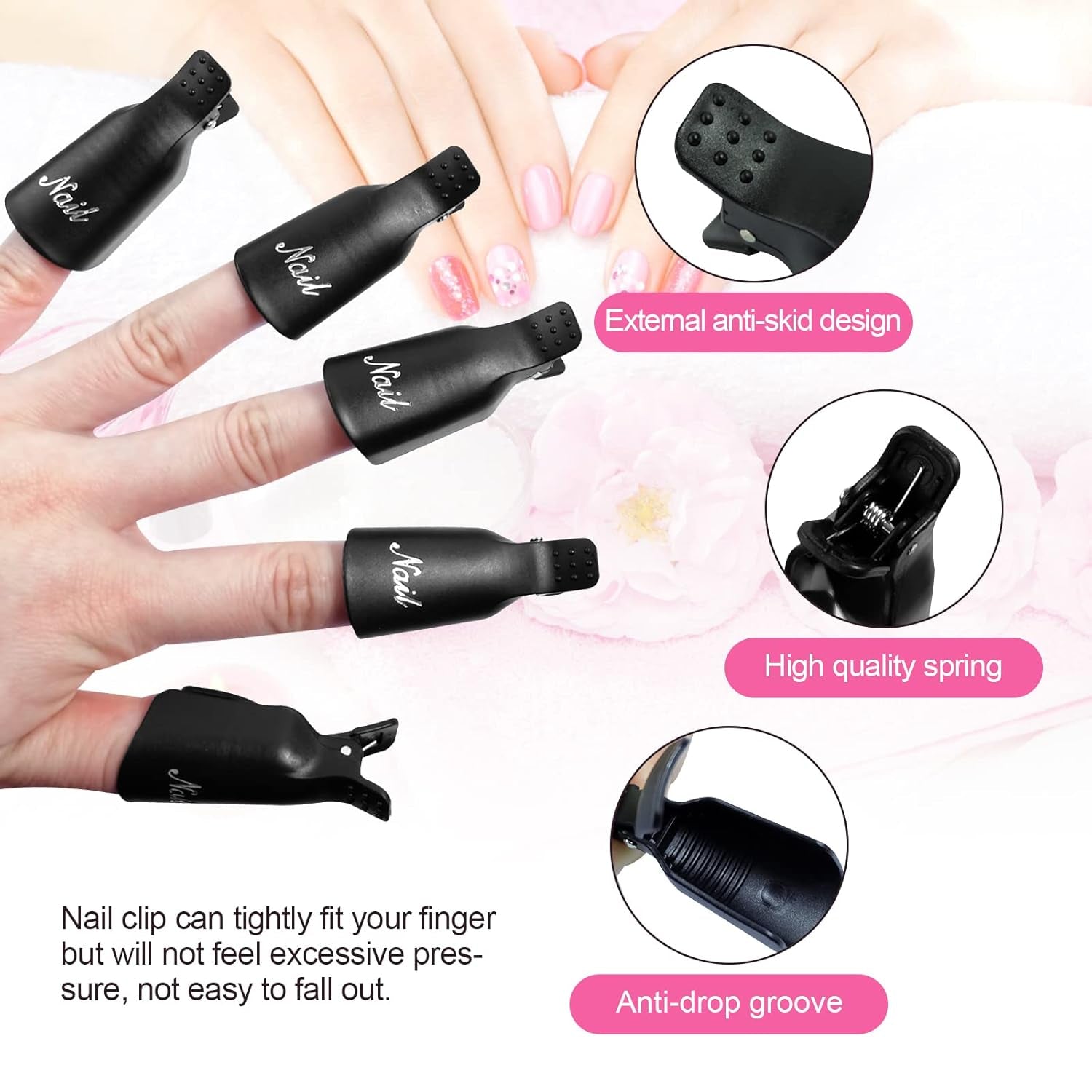 Hanyousheng Nagellackentferner Clips, Nagel Clips,10 Stück Schwarz Nagelclips, Nagel Klammer, Nails Art ​Gel Cap, Soak off Clip Cap UV Gel Poliermittel Entferner Wrap Nail Tool
