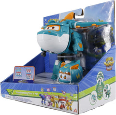 Super Wings EU770447 - Transformující se Tino & Pet, transformující se figurka cca. 14,5 cm a mazlíček o výšce cca. 4,3 cm, pro děti od 3 let Akční figurky Naty Shop