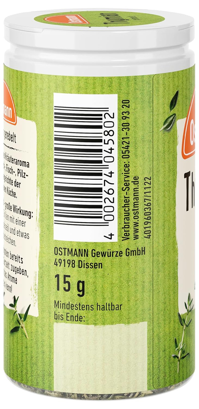 Ostmann Thyme gerebelt 15 g Thyme-Gewürz für viele Fleisch-, Fisch-, Pilz-, und Gemüsegerichte der Mediterranen Küche, Množství: 1 kus