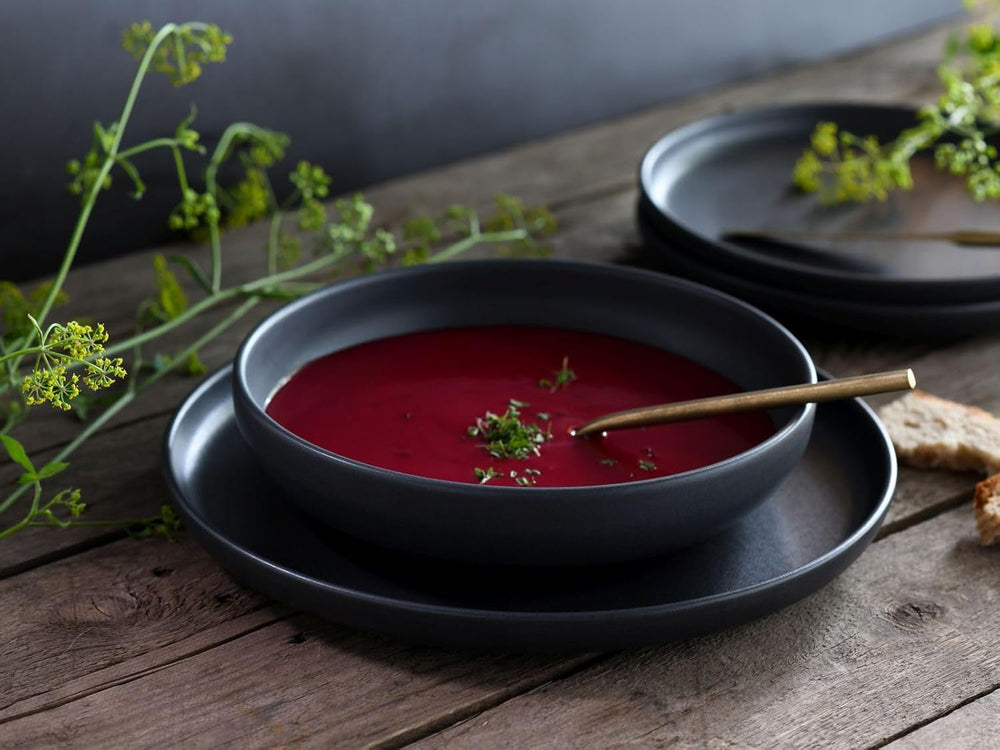 Creatable, 22979, Serie Uno BLACK, 12-teiliges Geschirrset, Teller Set Aus Steinzeug, Spülmaschinen- Und Mikrowellengeeignet, Made in Portugal Sady nádobí Naty Shop