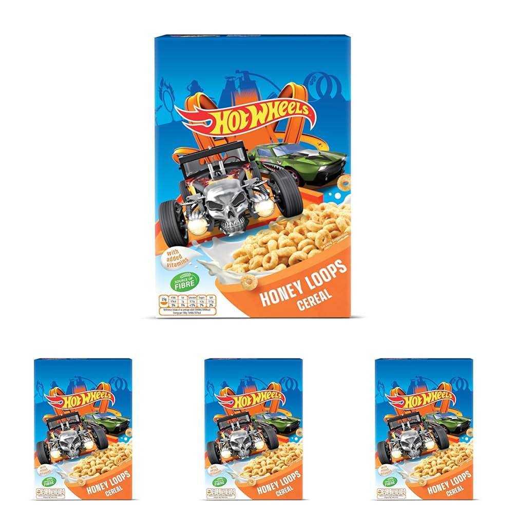 Hot Wheels Honey Loops Crunchy Celozrnné snídaňové cereálie s přidanými vitamíny, 1 balení (1 x 375 g)