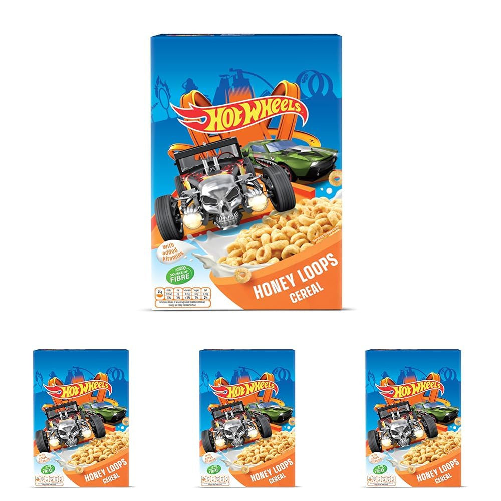 Hot Wheels Honey Loops Crunchy Celozrnné snídaňové cereálie s přidanými vitamíny, 1 balení (1 x 375 g)